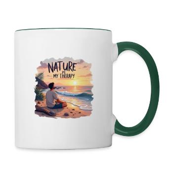 La nature est ma thérapie - Vacances à la mer - Mug contrasté - blanc/vert foncé - Droite