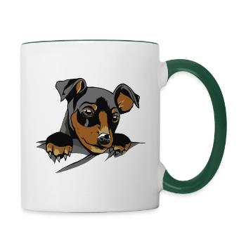 Pinscher, Dog, Dog , Funshirt, Portrait - Contrasting Mug - white/dark green - Right