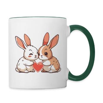 Lapin Couple Amour Pâques Dans L’amour - Mug contrasté - blanc/vert foncé - Droite