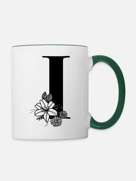 Buchstabe I - Tasse zweifarbig - Weiß/Dunkelgrün