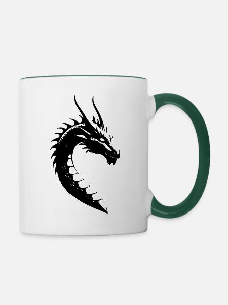 Long - Chinesischer Drache - Tasse zweifarbig - Weiß/Dunkelgrün