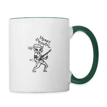 Heavy Metal Cat Rock Guitar Guitarist Cat Xmas - Contrasting Mug - white/dark green - Right