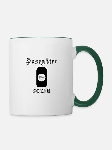 Dosenbier Saufn - Tasse zweifarbig - Weiß/Dunkelgrün