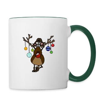 Rennais avec nez rouge Position de Yoga Motif de Noël - Mug contrasté - blanc/vert foncé - Droite