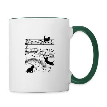 Music notes and cats & gift cat lovers - Contrasting Mug - white/dark green - Right