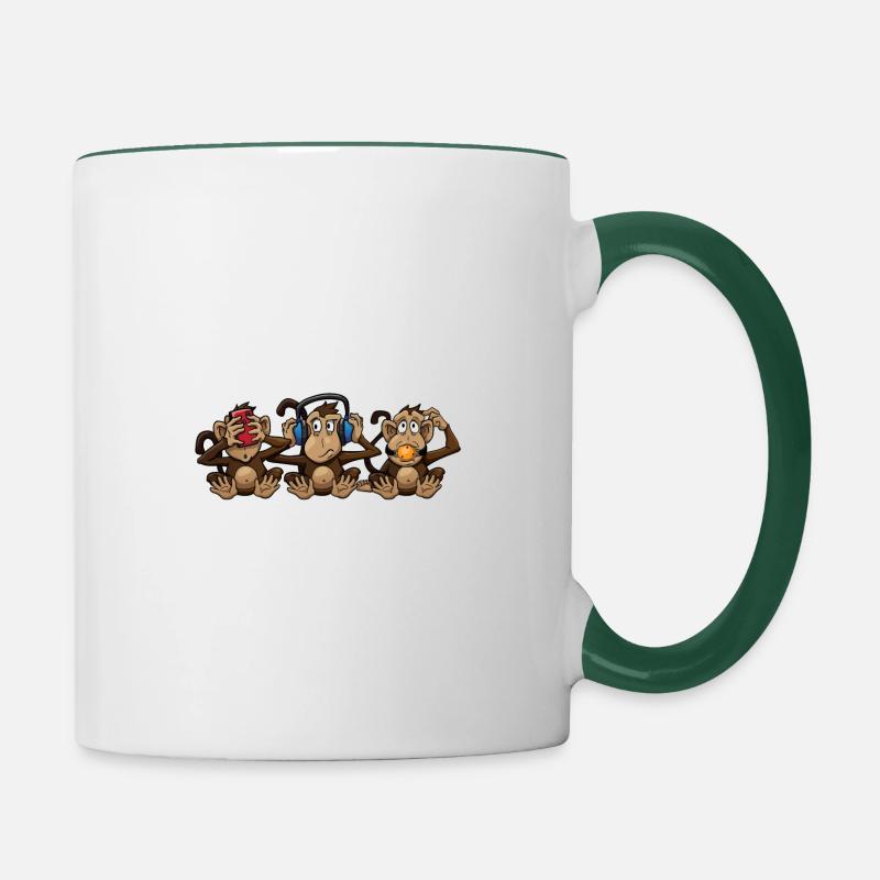 3 modèles de singes sages - Mug contrasté - blanc/vert foncé