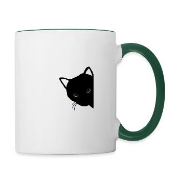 black cat eyes right - Contrasting Mug - white/dark green - Right
