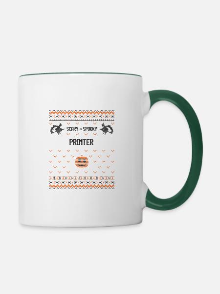 Gruseliger und gruseliger Drucker - Tasse zweifarbig - Weiß/Dunkelgrün