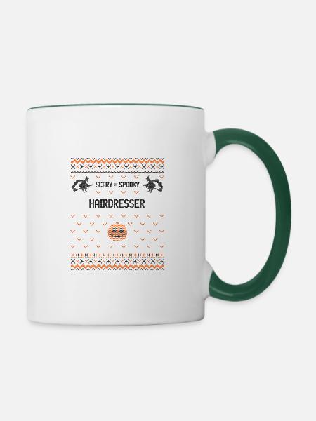 Gruseliger und gruseliger Friseur - Tasse zweifarbig - Weiß/Dunkelgrün