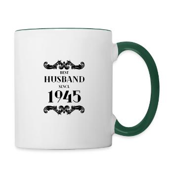 Bester Ehemann seit 1945 Hochzeitstag - Tasse zweifarbig - Weiß/Dunkelgrün - Rechts