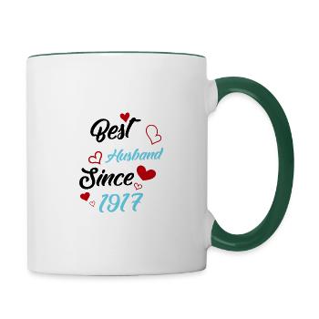 Meilleur mari depuis 1917 Mariage - Mug contrasté - blanc/vert foncé - Droite