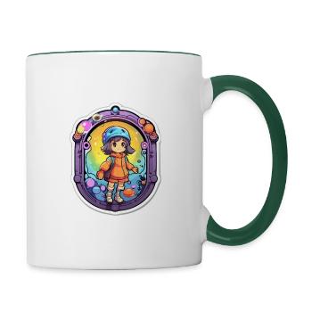 Cute Cartoon Dimension Traveler - Tasse zweifarbig - Weiß/Dunkelgrün - Rechts