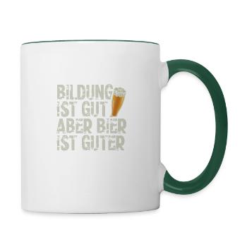 Funny Beer Saying: Education Good, Beer Better - Contrasting Mug - white/dark green - Right