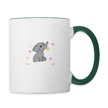 Niedliches Elefantenliebhaber-mädchen-t-shirt - Tasse zweifarbig - Weiß/Dunkelgrün - Rechts