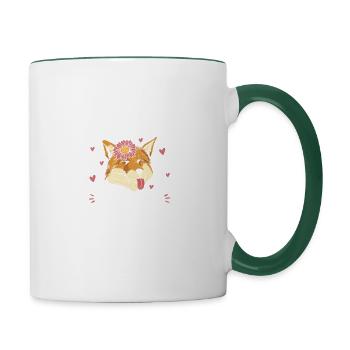 Cute Fox Lover Girl T-shirt - Contrasting Mug - white/dark green - Right