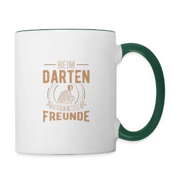 Dartspieler Freundschafts Motiv Shirt - Tasse zweifarbig - Weiß/Dunkelgrün - Rechts
