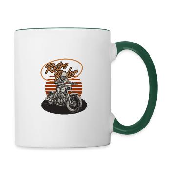 Retro Rider Vintage Motorrad Tee - Tasse zweifarbig - Weiß/Dunkelgrün - Rechts