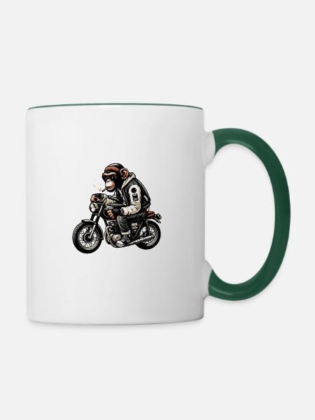 Schimpanse Biker Coolness Tee - Tasse zweifarbig - Weiß/Dunkelgrün