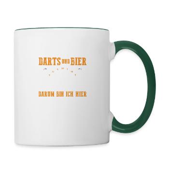 Darts und Bier Lustiges Dartshirt - Tasse zweifarbig - Weiß/Dunkelgrün - Rechts