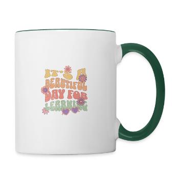 T-shirt « it’s A Beautiful Day Learning » - Mug contrasté - blanc/vert foncé - Droite