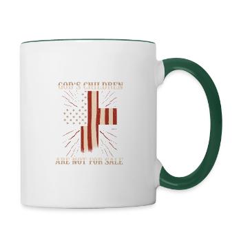 T-shirt "stops the exploitation of children" - Contrasting Mug - white/dark green - Right