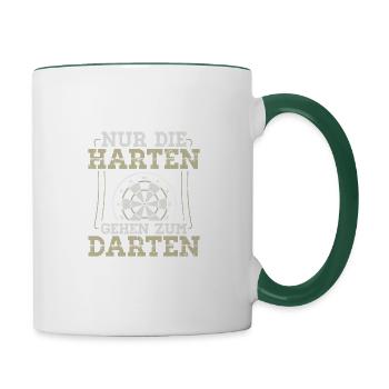 Motivierendes Dartsport Shirt - Tasse zweifarbig - Weiß/Dunkelgrün - Rechts