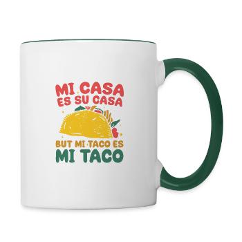 EinfachTaco Hospitality Humor T-shirt - Tasse zweifarbig - Weiß/Dunkelgrün - Rechts