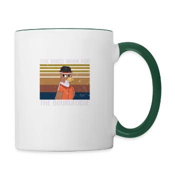 Les oiseaux travaillent pour le BLustiges Verschwörungstheo - Mug contrasté - blanc/vert foncé - Droite