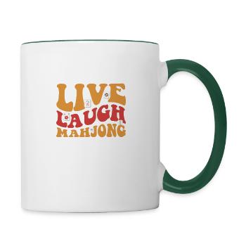 Live Laugh Mahjong T-shirt - Mug contrasté - blanc/vert foncé - Droite