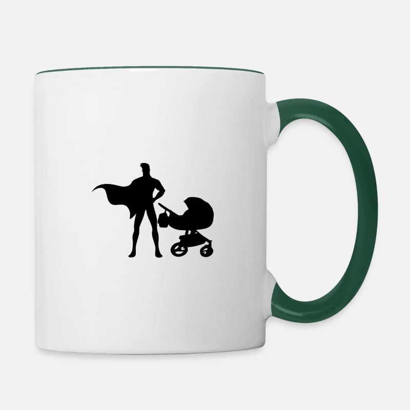 Super papa avec poussette - Mug contrasté - blanc/vert foncé