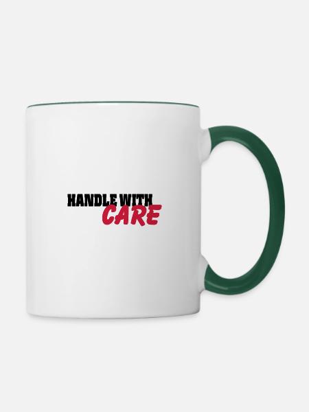 Handle with Care - Tasse zweifarbig - Weiß/Dunkelgrün