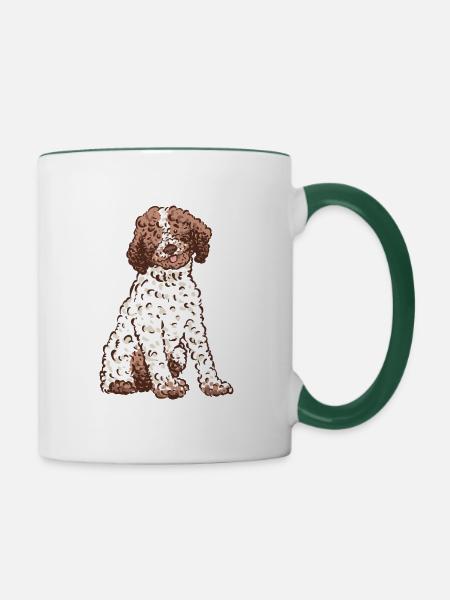 Lagotto Romagnolo Hundemotiv Skizze gezeichnet - Tasse zweifarbig - Weiß/Dunkelgrün