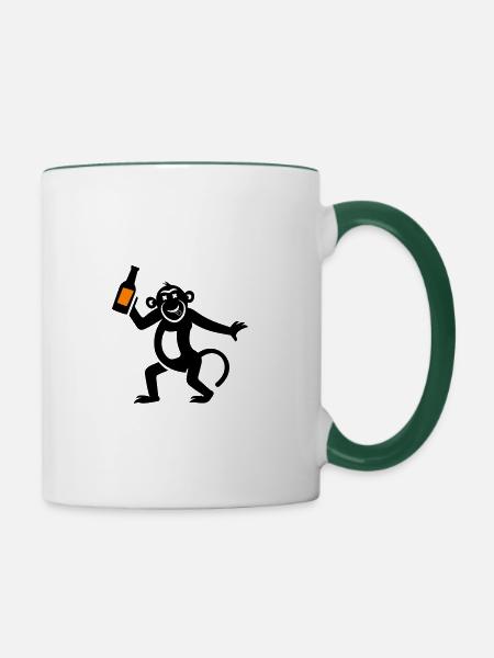 Affe Bier Witzig - Tasse zweifarbig - Weiß/Dunkelgrün