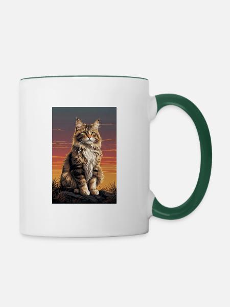 Norwegische Waldkatze - Tasse zweifarbig - Weiß/Dunkelgrün
