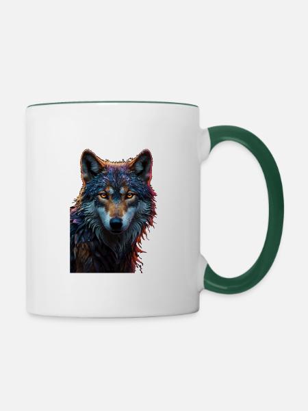 Wolf - Tasse zweifarbig - Weiß/Dunkelgrün