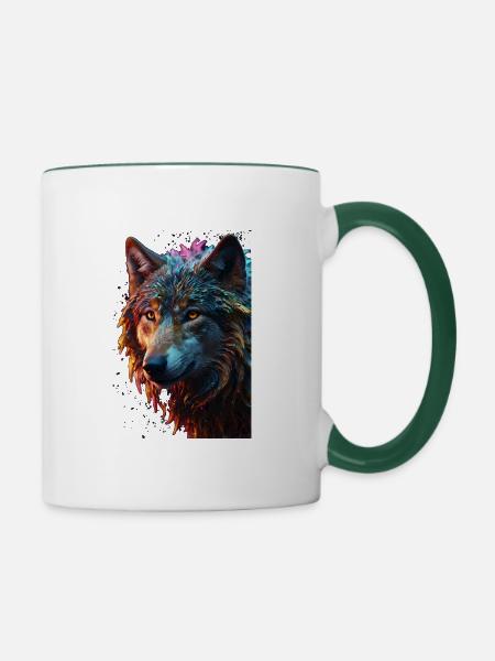 Wolf Wolfskopf Raubtier Geschenk - Tasse zweifarbig - Weiß/Dunkelgrün