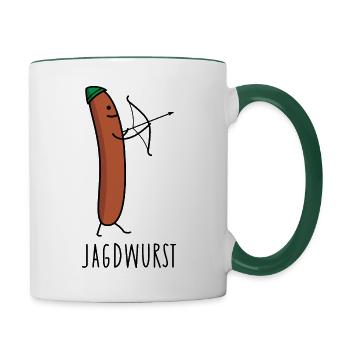 Bogenschießen Jagd Wurst - Tasse zweifarbig - Weiß/Dunkelgrün - Rechts