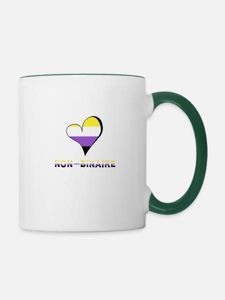 Nicht-binäres Herz - Tasse zweifarbig - Weiß/Dunkelgrün