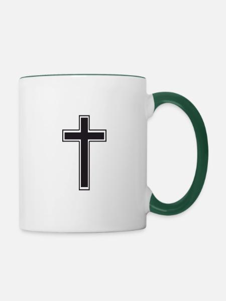Kreuz schwarz - Tasse zweifarbig - Weiß/Dunkelgrün