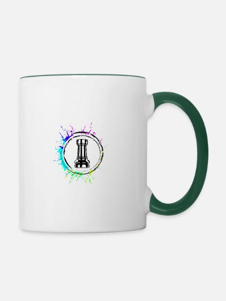 Schachfigur Turm - Tasse zweifarbig - Weiß/Dunkelgrün