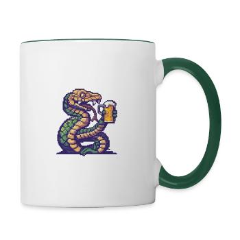 Serpent Cobra Bière Pixel - Mug contrasté - blanc/vert foncé - Droite