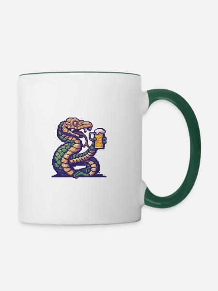 Schlange Kobra Bier Pixel - Tasse zweifarbig - Weiß/Dunkelgrün
