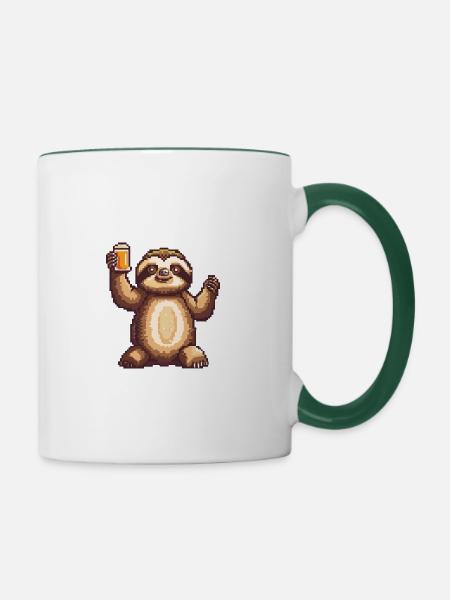 Faultier Bier Pixel - Tasse zweifarbig - Weiß/Dunkelgrün