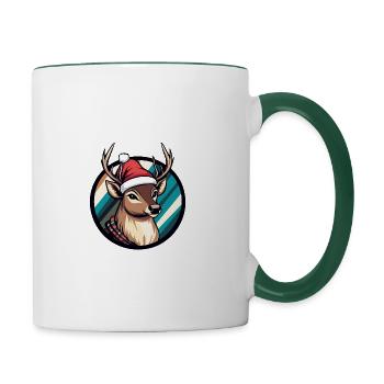 Hirsch Weihnachten Christmas - Tasse zweifarbig - Weiß/Dunkelgrün - Rechts