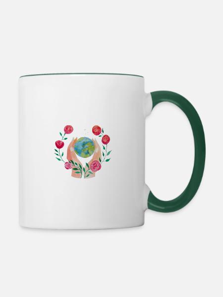 Schützende Hände - Tasse zweifarbig - Weiß/Dunkelgrün
