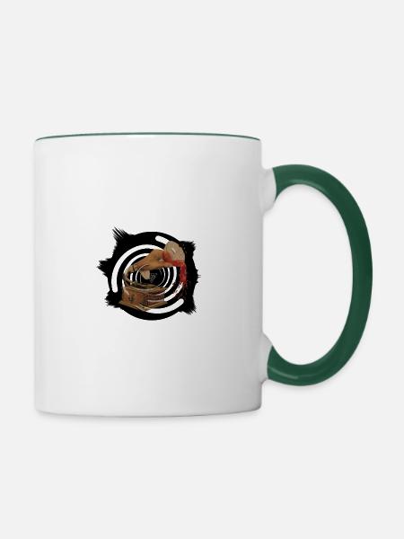 Grammophon und Wein - Tasse zweifarbig - Weiß/Dunkelgrün