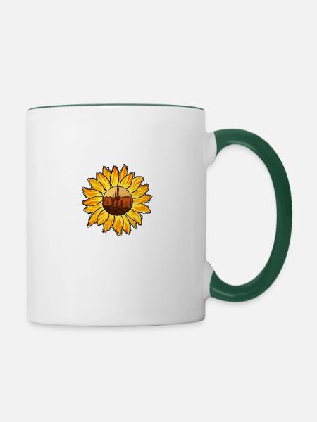 Wüste und Sonnenblume - Tasse zweifarbig - Weiß/Dunkelgrün
