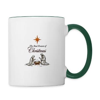 Christmas T-Shirt – Nativity Scene and Star of Bethlehe - Contrasting Mug - white/dark green - Right