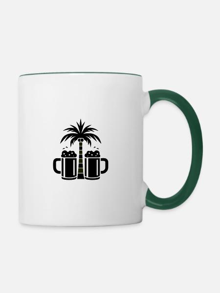 Bier Palmen Strand - Tasse zweifarbig - Weiß/Dunkelgrün
