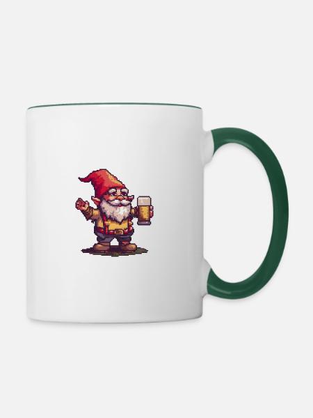 Gartenzwerg Bier Pixel - Tasse zweifarbig - Weiß/Dunkelgrün